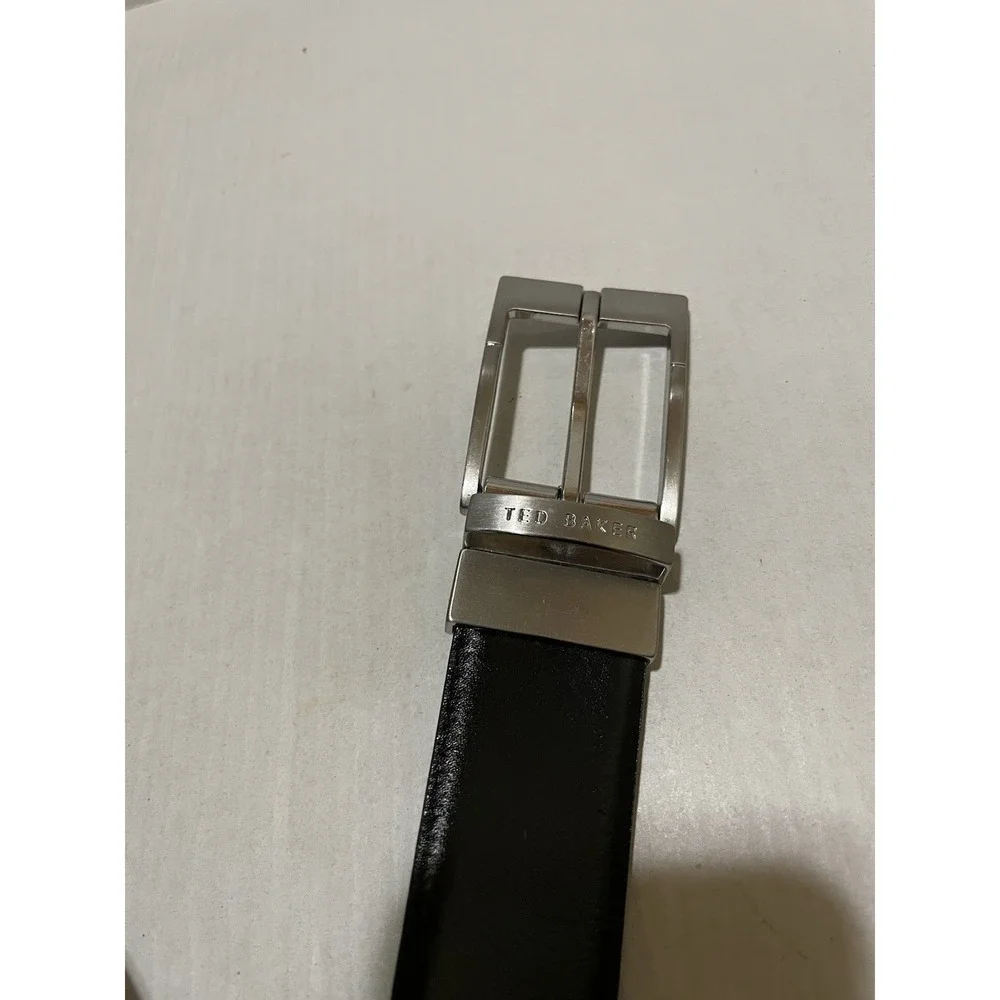 Ted Baker Reversible Leather Belt Size 34 Black Brown Silver Buckle 1 5/16